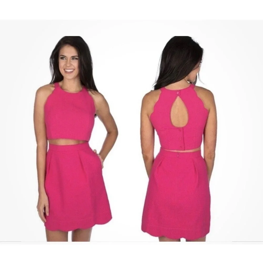 Lauren James Women's Carly Seersucker Crop Top Skirt‎ Set Pink Size Small